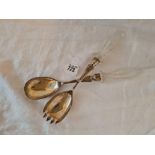 A good pair of salad servers with cut glass handles, London 1911 by Gold Smiths Company