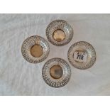 A set of 4 circular dishes with pierced sides, 2.5" wide, Birmingham 1921, 60g