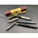 A PARKER duo fold fountain pen with 14ct nib in box another PARKER fountain pen and a SCRIPTO