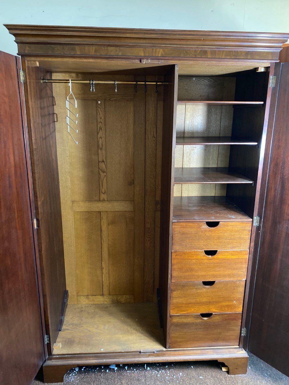 A George III , 4ft 3" wide style mahogany wardrobe with two panel doors, the interior with drawers - Image 2 of 3