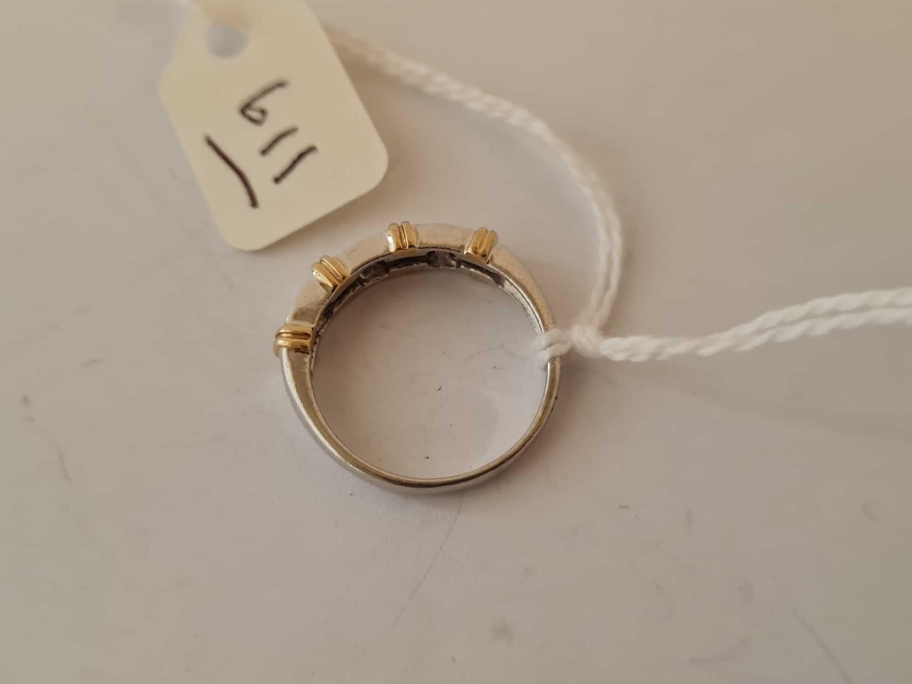 9ct hallmarked white & yellow gold diamond set ring with strap work detail, size N - Image 2 of 2