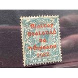 IRELAND SG6c (1922). 4d grey green with carmine overprint. Fine used. Cat £95