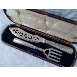A good pair of Victorian fish servers with engraved blade and prongs, Birmingham 1847 by JG,