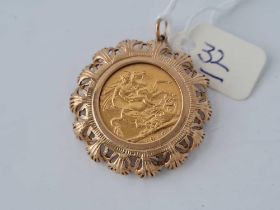 ANOTHER FULL GOLD SOVEREIGN 1910 IN 9CT MOUNT 13.4g inc