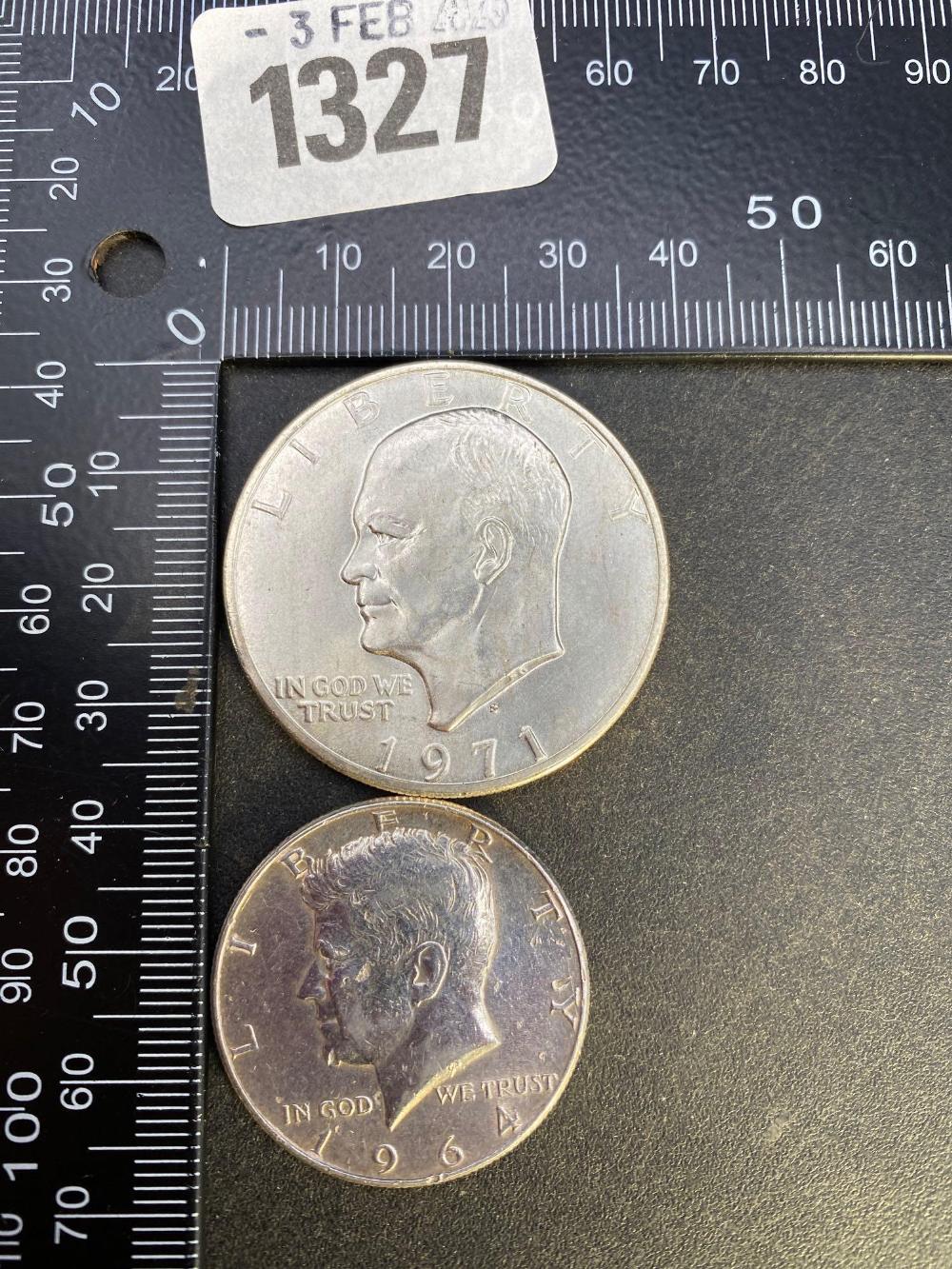 1971 USA dollar and 1964 half-dollar