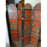 An antique painted four fold screen