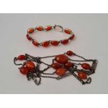 A classic silver and carnelian necklace and bracelet by S & Co