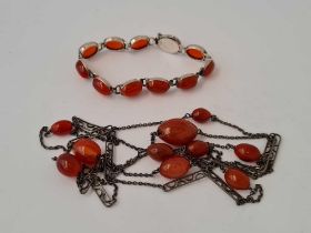 A classic silver and carnelian necklace and bracelet by S & Co