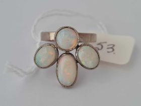 A LARGE VINTAGE WHITE GOLD RING SET WITH FOUR OPALS 18CT GOLD SIZE O 7.6 GMS