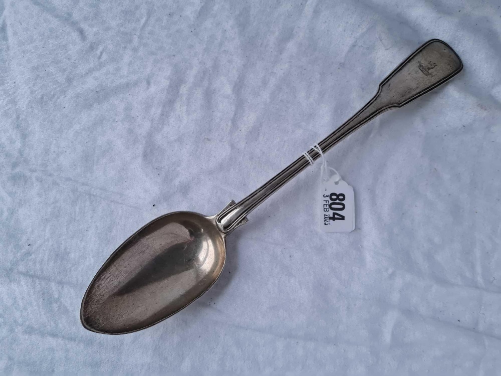 A heavy Victorian basting spoon, fiddle thread pattern with crest, London 1854 by HL, HL, 174g