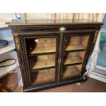 A Victorian ebonised to door cabinet with Severs panel, 42" wide