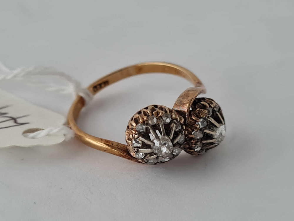 A DOUBLE DIAMOND VINTAGE CLUSTER RING 18CT GOLD SIZE S 'Toi et moi' - Image 4 of 7