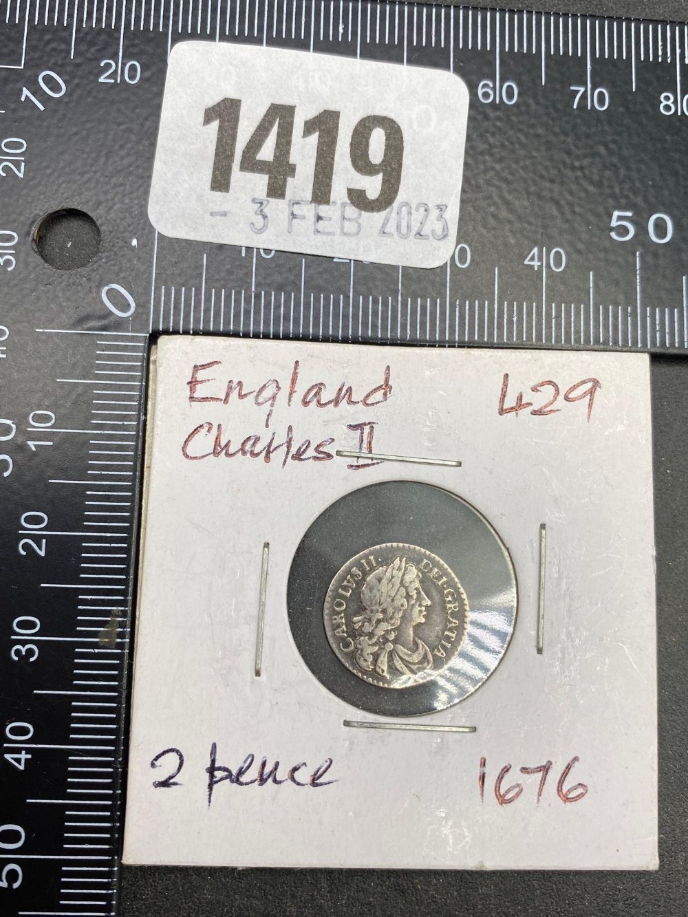 A Charles II silver two pence 1676
