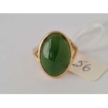 A high carat gold tested Nephrite jade set ring size O 5.9 gms