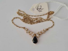 A sapphire 9ct pendant necklace 3.8g inc