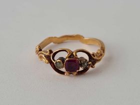 An early antique ruby ring with solid back to setting size L 2.1g inc