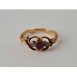 An early antique ruby ring with solid back to setting size L 2.1g inc