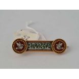 VICTORIAN MICRO MOSAIC DOVE MOTIF BROOCH BOXED 15CT GOLD