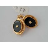 A large pair of gold & onyx earrings 7.7g