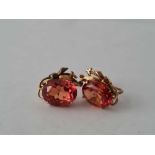 14ct Earrings with Screw Fittings set with Orange Gem Stones