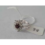 DIAMOND & RUBY FANCY CLUSTER RING 18CT WHITE GOLD HALLMARKED 1975 SIZE J