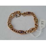 ANTIQUE SUFFRAGETTE FANCY 9CT CURB BRACELET SET WITH AMETHYSTS, PERIDOTS & MOONSTONES