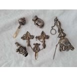 A filigree posy holder a rattle etc damaged