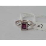 EDWARDIAN RUBY & DIAMOND 18ct & platinum ring size M 2.4g