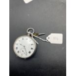 Gents large silver pocket watch with key and seconds dial