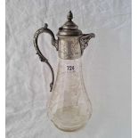 A claret jug with Britannia metal mounts and etched glass body, 12.5" high