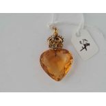 VICTORIAN HIGH CARAT GOLD CROWN heart pendant set with rubies, emerald, pearl citrine