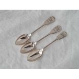 A pair of Exeter tea spoons by WH and another by IP, 1828, 66g