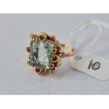 ORNATE AQUAMARINE DIAMOND & RUBY RING high carat gold aqua size 5.4ct ring size M 6.6g inc