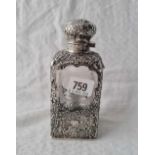 A good Continental salt bottle with an etched glass body, hinged cover, 6 1/4" high