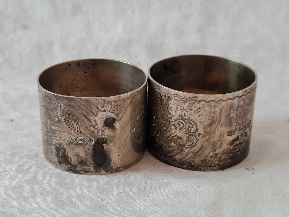 Another pair of napkin rings engraved with scrolls, Birmingham 1899, 75g - Image 2 of 2