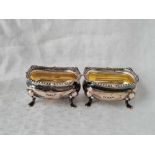 A pair of oblong salts on pad feet with gilt interiors, Sheffield 1904 by W&H, 59g