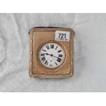 A silver cased travelling clock, the clock with Roman Numerals to the enamel dial, seconds dial,