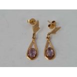 A pair of amethyst set tear drop earrings 18ct gold 3.2g