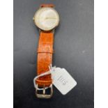 GENTS AUDAX WRIST WATCH 9ct with leather strap, seconds sweep WO