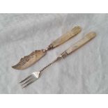 A Victorian pickle fork, Sheffield 1896 and a butter knife 1840