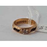 VICTORIAN PEARL SET MEMORIAL RING inscribed dear mamas hair 1898 15ct gold size R 3.1g