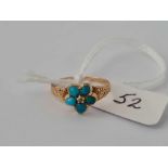 A Georgian high carat gold turquoise and diamond cluster ring with locket back size G