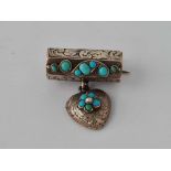 A Victorian gold and turquoise brooch with heart pendant