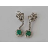 A VERY ATTRACTIVE PAIR OF EMERALD AND DIAMOND DROP EARRINGS