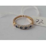 A sapphire & diamond half hoop vintage 9ct ring size Q