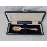 A boxed plain Hanoverian pattern spoon with rat tail, Birmingham 1969