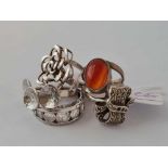 Five good silver stone set rings