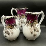 A graduated set of Beech & Hancock jugs, Fuchsia, 8" high