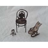 Two filigree chairs, one bentwood style, 2.5" high