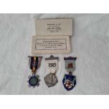 Three silver and enamel masonic medals 1929, 1932 and 1933, 73g, two boxed